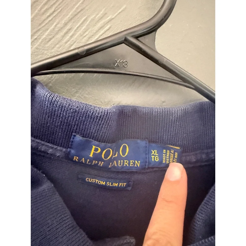 Polo Ralph Lauren Mens Custom Slim Fit Navy Blue Short‎ Sleeve Polo Shirt XL TG